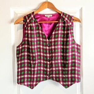 Saint Geraldine Green Magenta Pink Plaid Woven Vest